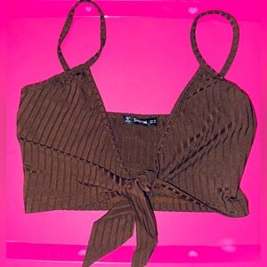 SHEIN Chocolate Ribbed Tie-Front Tank Top
